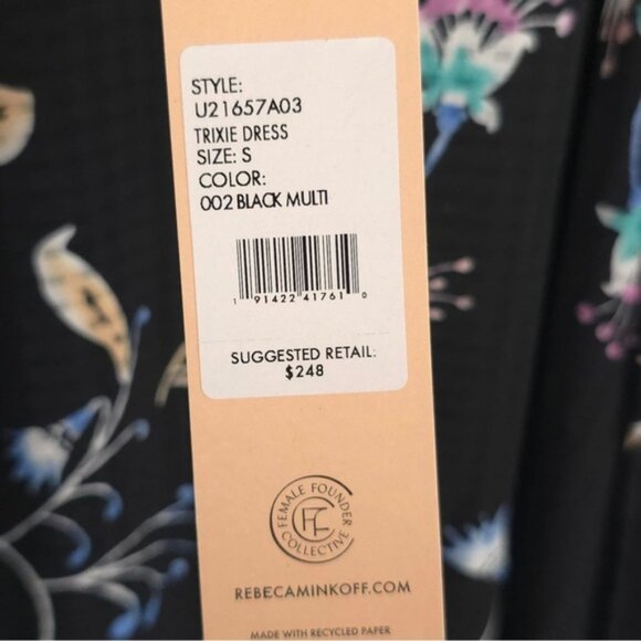 NWT‎ REBECCA MINKOFF Trixie Midi Dress Black Multi Floral U21657A03 SMALL - Picture 14 of 14